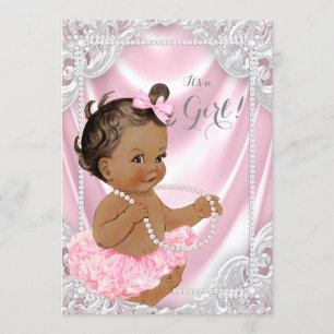 Rosa Satin-Perlen-Ethno-Mädchen-Baby-Party Einladung