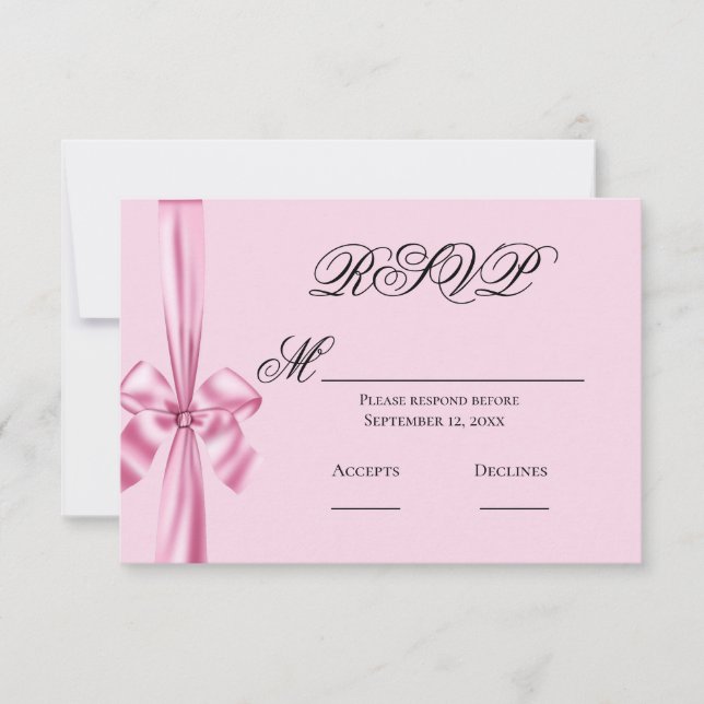 Rosa Satin Ribbon Simple Wedding RSVP (Vorderseite)