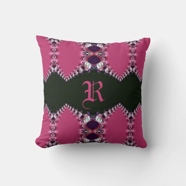 Rosa Satin Spitzen-Design Monogramm Kissen (Vorderseite)