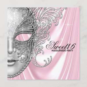 Rosa Satin Sweet 16 Maskenballparty Einladung