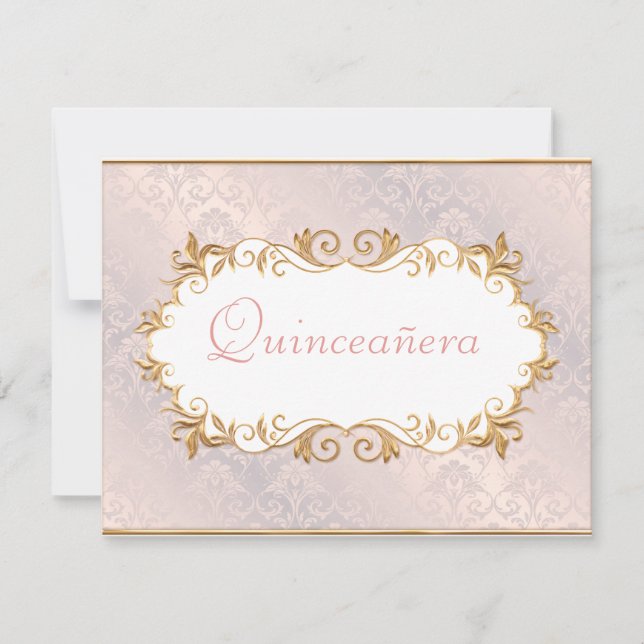 Rosa Satin und Gold, Quinceanera Einladung (Vorderseite)