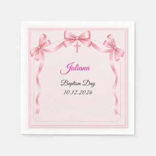 Rosa Satinband-Kreuz Mädchen-Taufe Papier Serviette