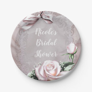 Rosa Satinband und Rose Romantische Blumen Pappteller