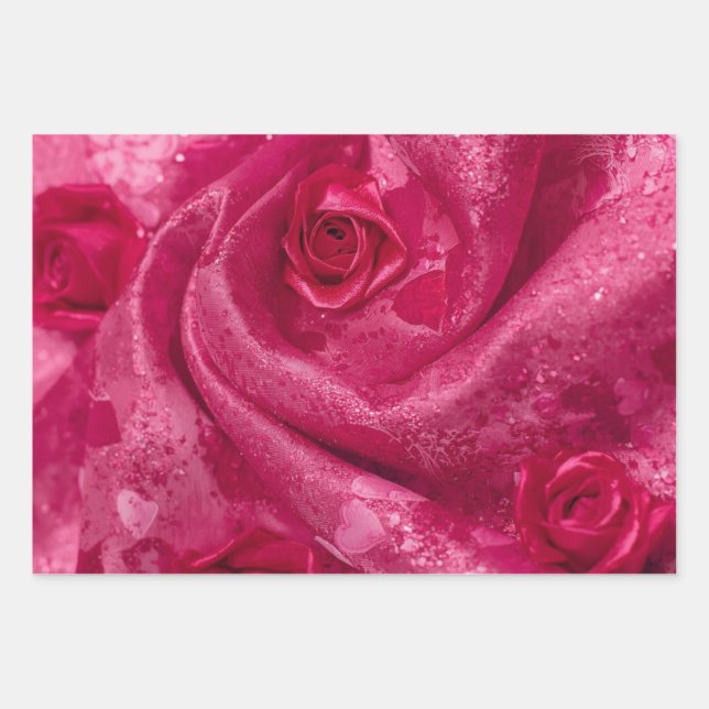 Rosa Satinrose Geschenkpapier Set (Vorderseite)