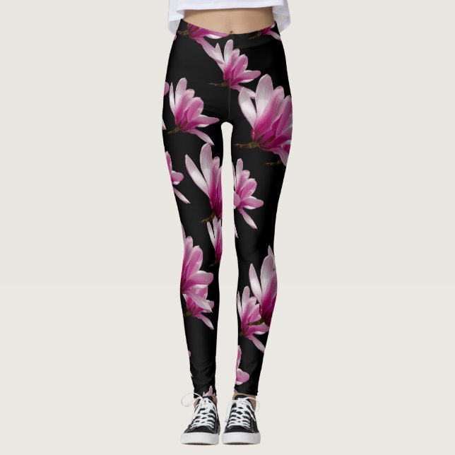 Rosa Saucer Magnolia Blüten Leggings (Vorderseite)