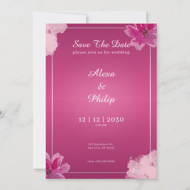Rosa Save the Date Hochzeit Elegante Moderne Einladung (Vorderseite)