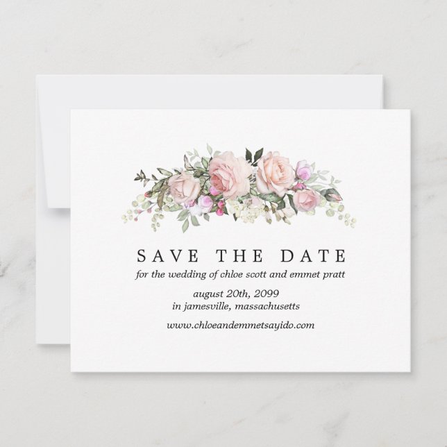 Rosa Save the Date Karte mit Foto hinten (Vorderseite)