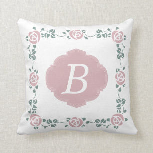 Rosa Schablone-Rosen und Monogramm-Kissen Kissen