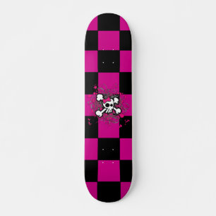 Rosa Schachbrett Girly Skull Skateboard