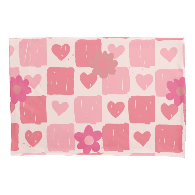 rosa Schachbrett Kissenbezug (Vorderseite)