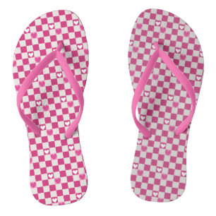 Rosa Schachbretter und Herz Flip Flops