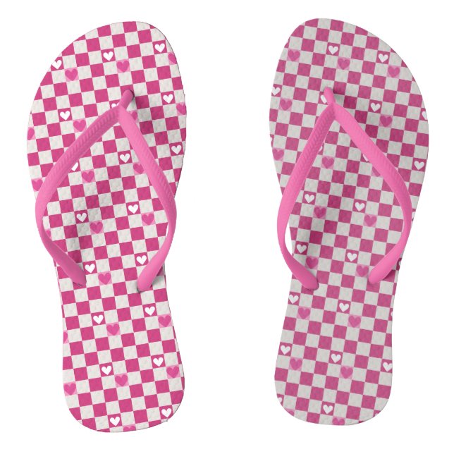 Rosa Schachbretter und Herz Flip Flops (Fußbett)