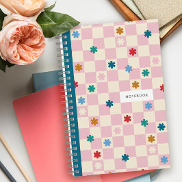 Rosa Schachbrettmuster Sterne Blumen Notizbuch