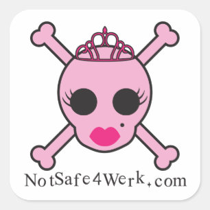 rosa Schädel-Aufkleber NotSafe4Werk.com Quadratischer Aufkleber