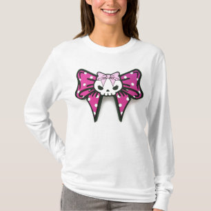Rosa Schädel Bowtie Mädchen weißer langer sleev T-Shirt