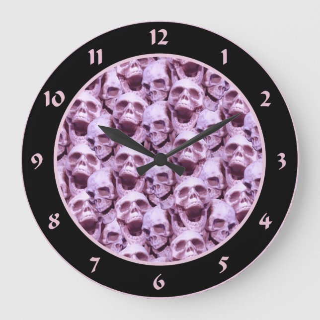 Rosa Schädel Große Wanduhr (Vorderseite)