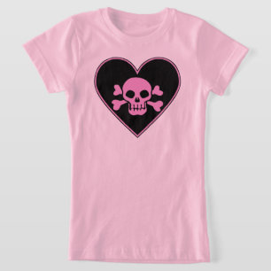 Rosa Schädel im Herzen T-Shirt