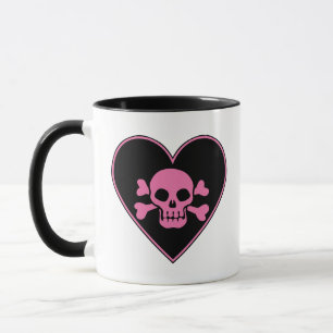 Rosa Schädel im Herzen Tasse