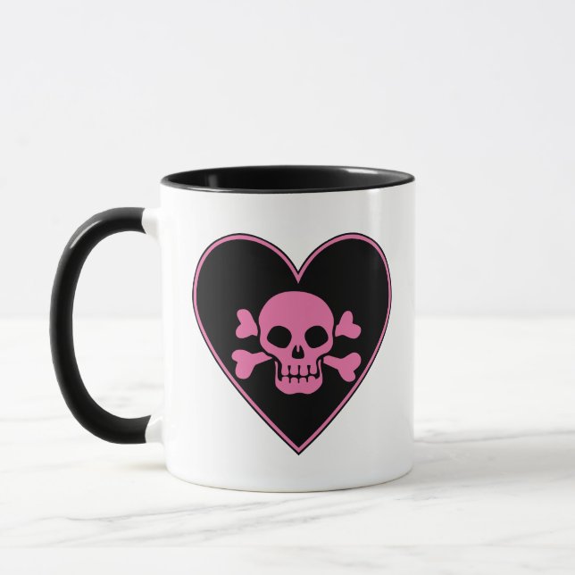 Rosa Schädel im Herzen Tasse (Links)