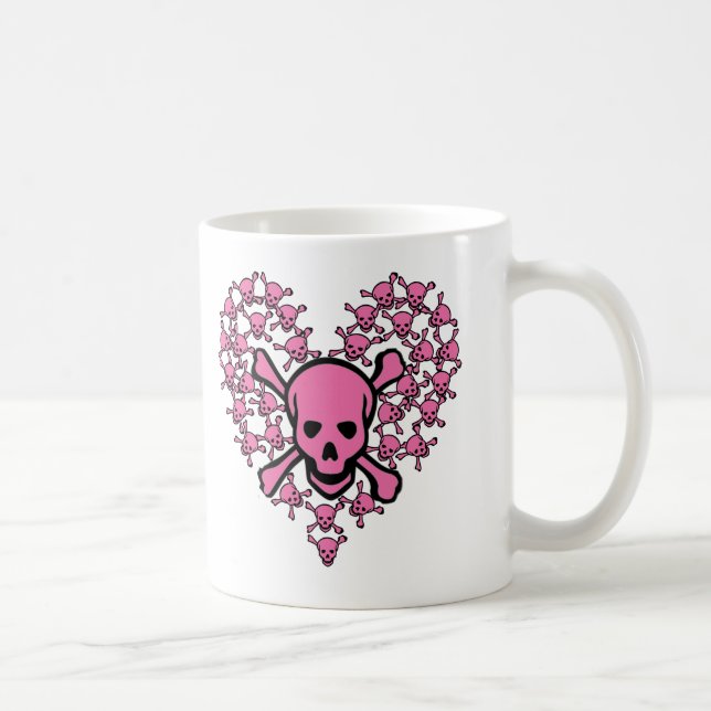 Rosa Schädel in der Herz-Form Kaffeetasse (Rechts)