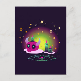 Rosa Schädel mit okkulten Kerzen Postkarte