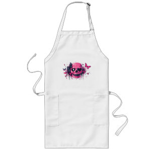Rosa Schädel mit Schmetterlingen und Herz Lange Schürze