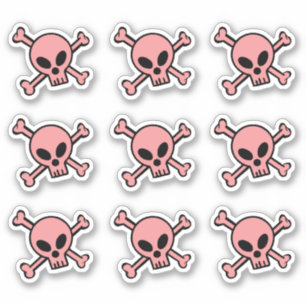 Rosa Schädel und Kreuzknochen Aufkleber
