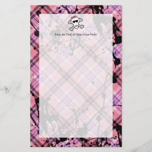 Rosa Schädel und Kreuzknochen mit Herz und Bow Briefpapier
