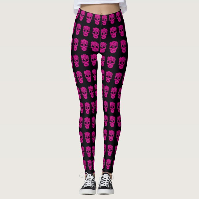 Rosa Schädelknochen Leggings (Vorderseite)