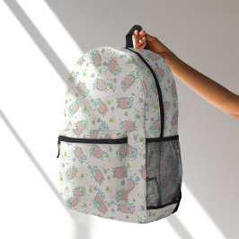Rosa Schaf mit Blumen & Beeren - Süßes Muster Bedruckter Rucksack