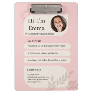 Rosa-Schamrot-Postpartum-Doula-Professionelles-Des Klemmbrett