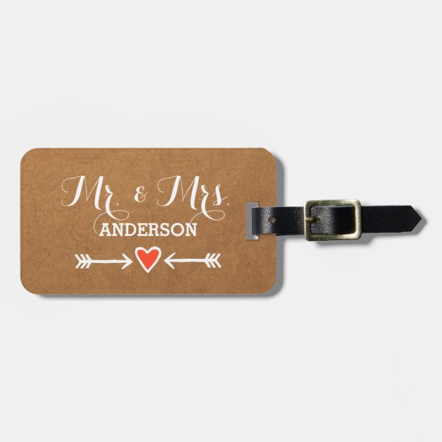 Rosa Schatze u. Pfeil-weißer Familienname-Herr u. Gepäckanhänger (Vorderseite horizontal)