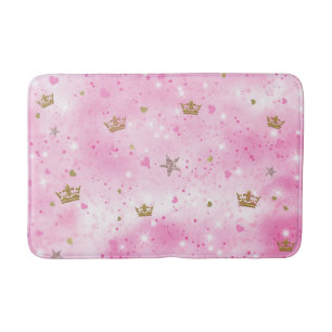 Rosa Schein Prinzessin-Hearts Stars Crowns Glitter Badematte