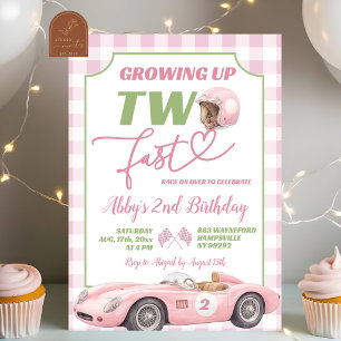 Rosa schicke Retro-Geburtstagseinladung TWO FAST Einladung