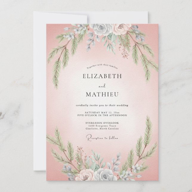 Rosa Schiefer Blatt Hochzeit Einladung (Vorderseite)