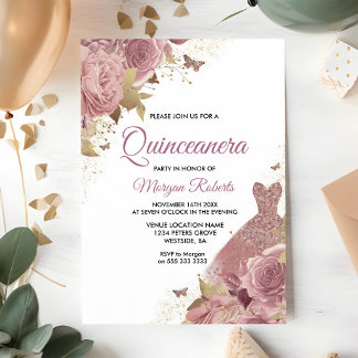 Rosa Schimmer Ballkleid Quinceanera-Party Einladung