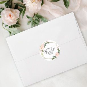 Rosa Schimmer Blumen Gold Geometrisch Brautparty Runder Aufkleber