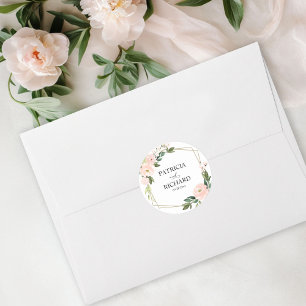Rosa Schimmer Blumen Gold Geometrisch Hochzeit Runder Aufkleber