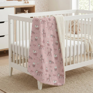 Rosa schlafende kleine Waldtiere Sherpadecke