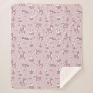 Rosa schlafende kleine Waldtiere Sherpadecke