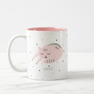 Rosa Schlafkatze Personalisiert Zweifarbige Tasse