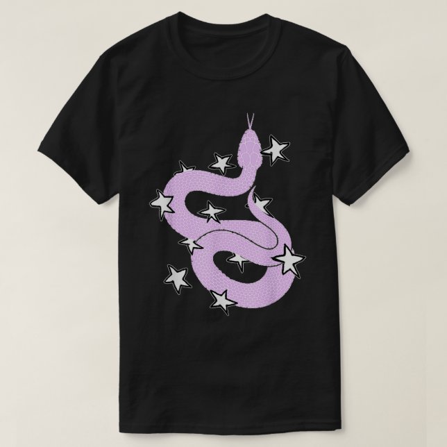 Rosa Schlange mit Sternen Design T-Shirt (Design vorne)