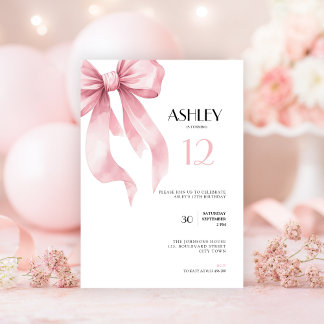 Rosa Schleife 12. Geburtstagseinladung für Mädchen Einladung