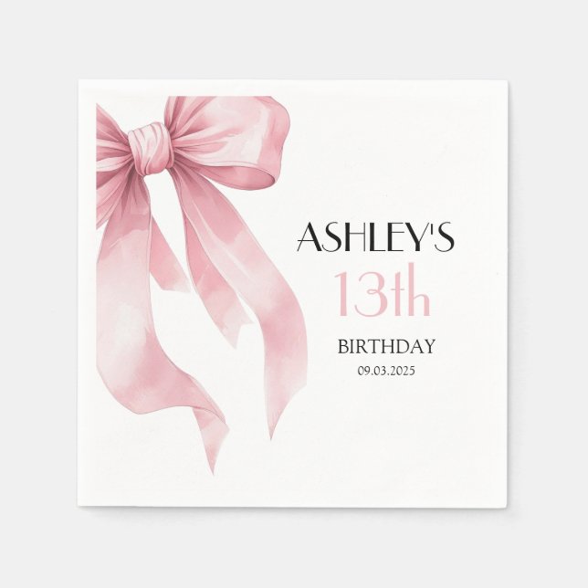 Rosa Schleife 13. Geburtstag für Mädchen Serviette (Vorderseite)