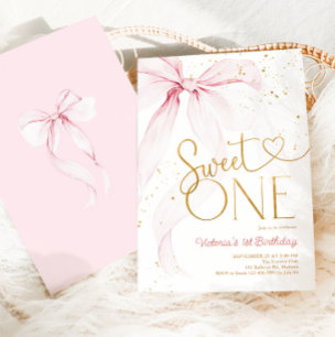 Rosa Schleife 1. Geburtstag Sweet One Coguette Einladung
