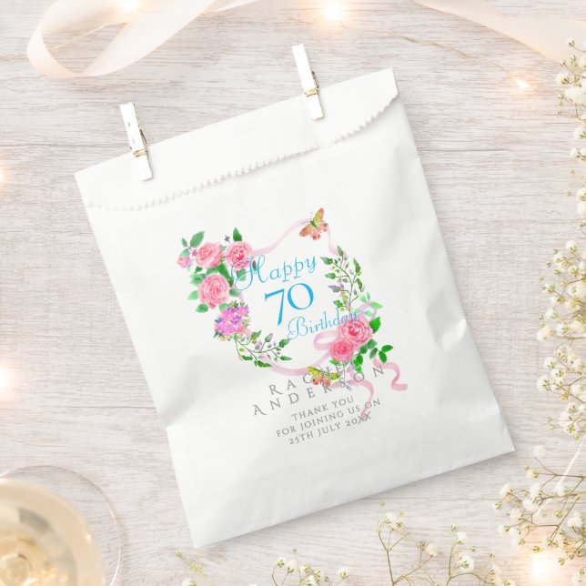 Rosa Schleife 70. Geburtstag Geschenktütchen (Ausgeschnitten)