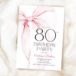 Rosa Schleife 80. Geburtstag Elegant Weiblich Einladung