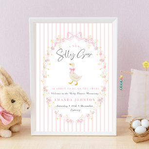 Rosa Schleife Alberne Gans Gingham-Baby-Party Poster