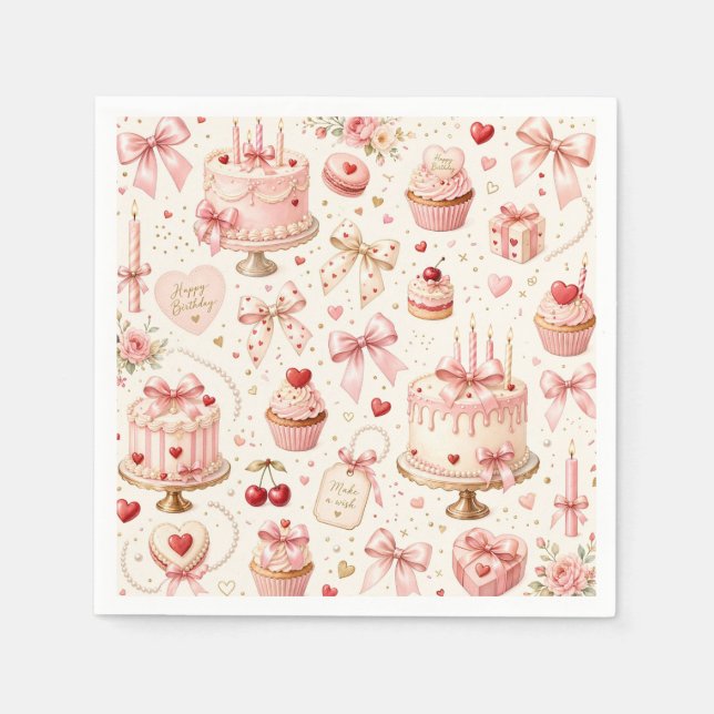 Rosa Schleife Alles Gute zum Geburtstag  Serviette (Vorderseite)
