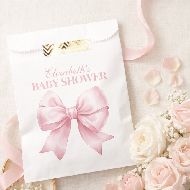 Rosa Schleife Baby Mädchen Elegante Babyparty Geschenktütchen (Pink Bow Baby Girl Elegant Baby Shower Favor Bag)
